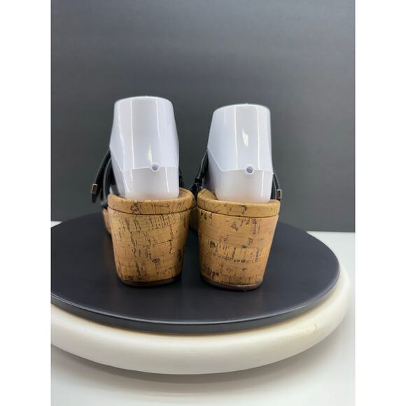 VIONIC Pepper Womens Sz 8 Black Leather Open Toe Platform Slip On Wedge Sandals - Picture 8 of 15